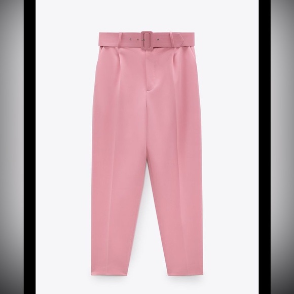 Zara pink High Waisted PANTS WITH FABRIC-COVERED BELT - Picture 5 of 15